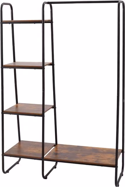 Livingandhome Industrial Black and Wood Continuous Linear Clothes Rail