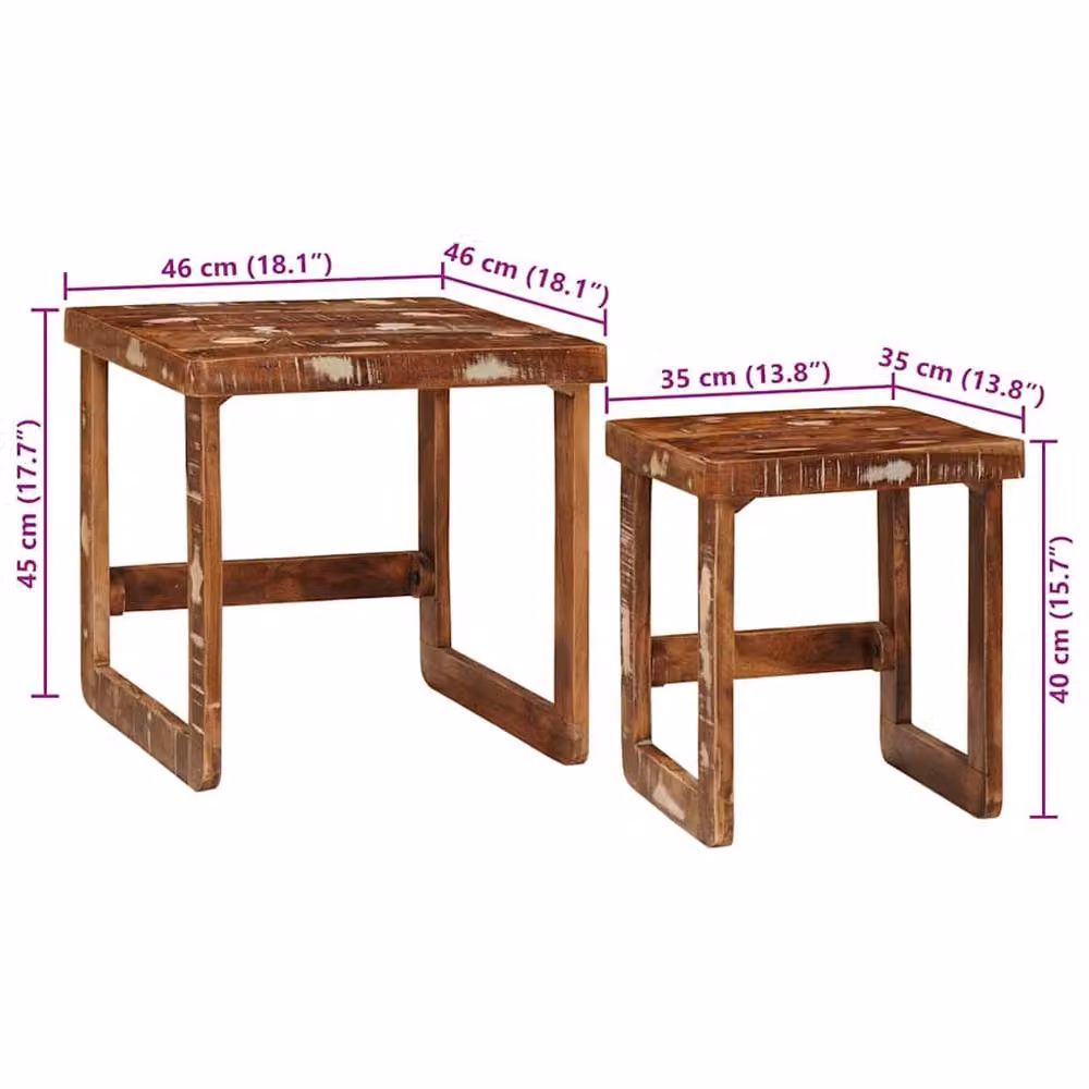 Berkfield Home Multicolour Solid Reclaimed Wood Nested End Tables – 8