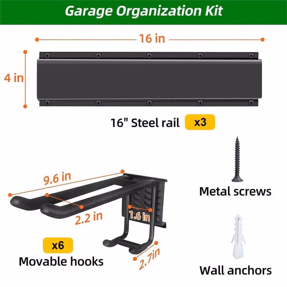 SPETLEK 3-Piece Wall Mounted Steel Tool Holder Storage Rack for Garage and Garden in Black – 2