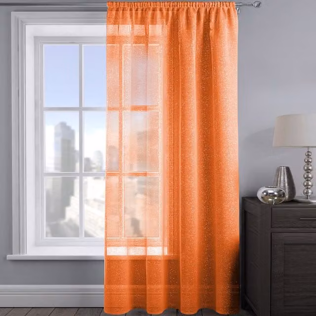 Velosso Shimmering Voile Fabric Panel in Orange and Silver, Rod Pocket, Height: 182.88 cm