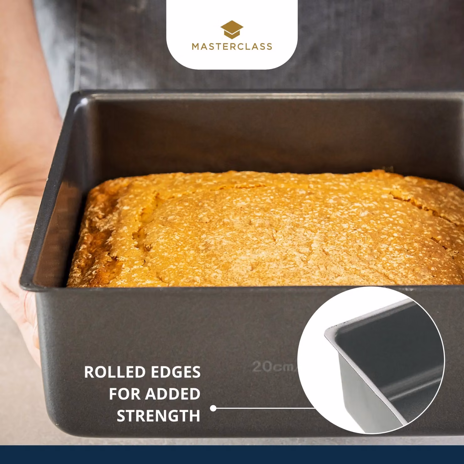 MasterClass Non-Stick Square Carbon Steel Cake Tin with Loose Base, Grey, 20cm – 8