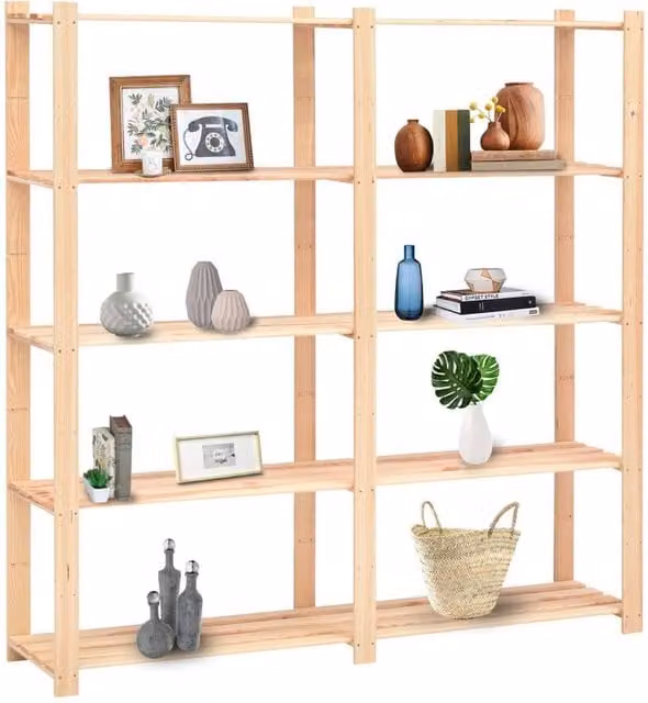 Berkfield Home 5-Tier Solid Pinewood Storage Rack in Beige, H x W x D: 170 x 170 x 38 cm