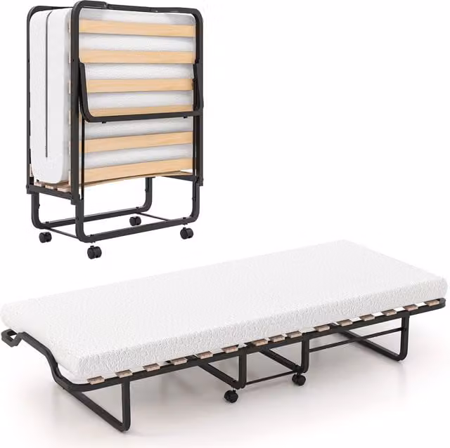 Costway White Folding Rollaway Bed with Foam Mattress