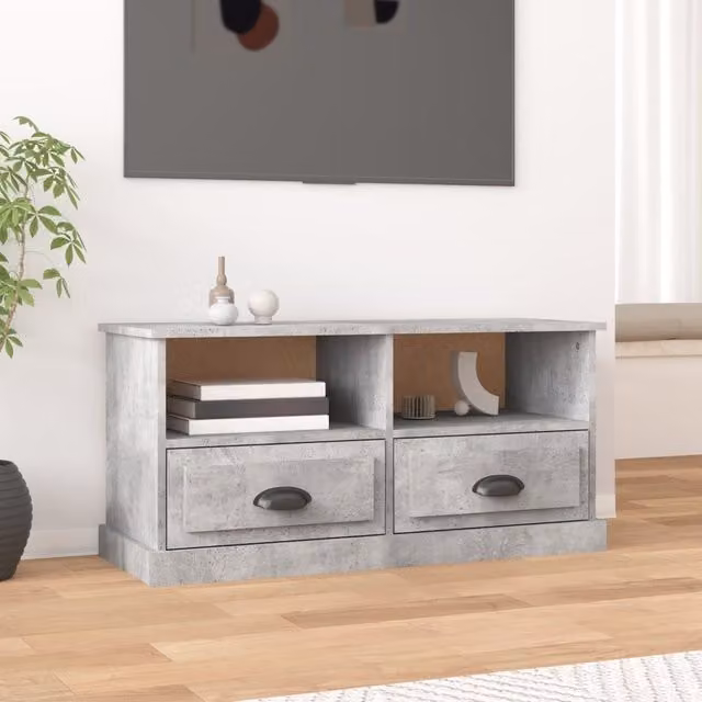 Berkfield Home Modern TV Cabinet in Concrete Grey, W/D/H: 93 x 35.5 x 45 cm – 1