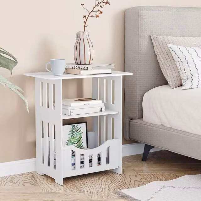 FORGEVIO White Square Bedside Table Cabinet with Storage Shelf, W/D/H: 116.8 x 76.2 x 127.0 cm – 1