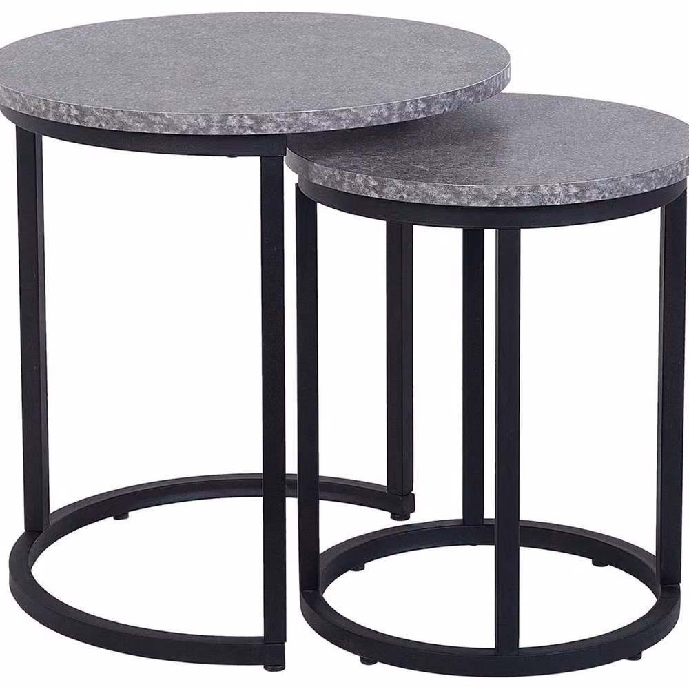 Wyld and Coco Two-Piece Round Nesting Tables in Grey Dark Concrete Effect – 2