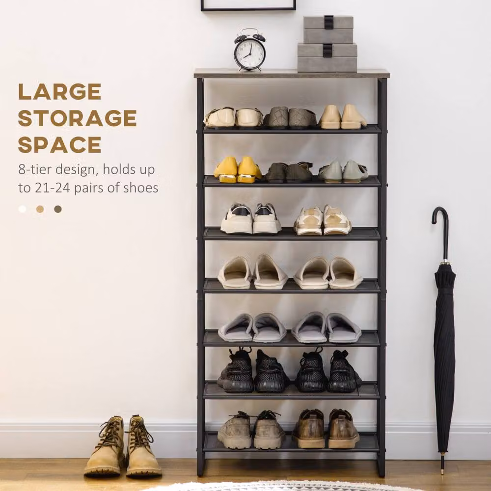 Wyld Haus Malo 8 Tier Metal Shoe Rack with Mesh Shelves, Black and Grey – 3