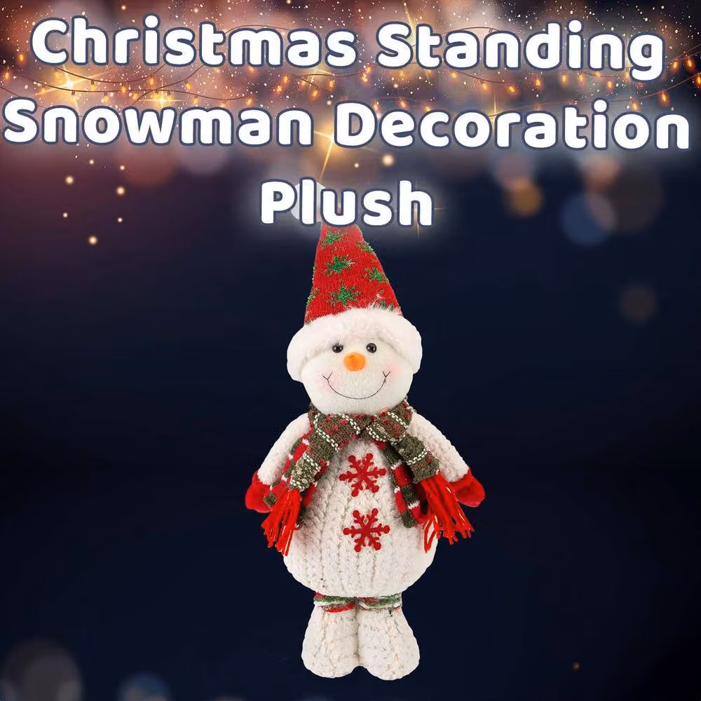 VFM e-Store Christmas Standing Snowman Plush Decoration in White and Green, H 41.5 cm x W 21.5 cm – 2