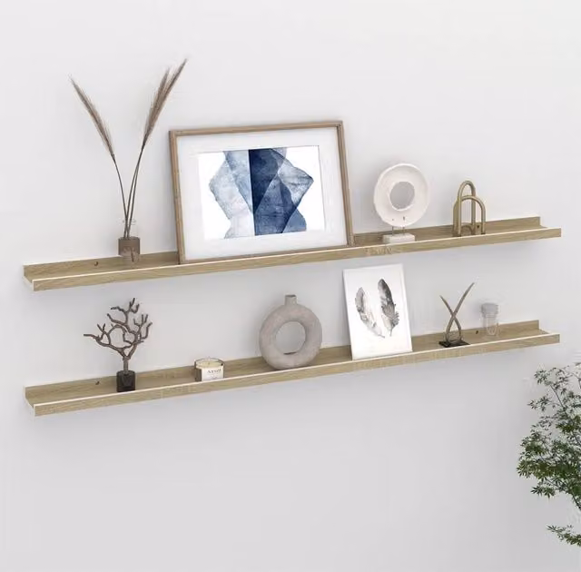 Berkfield Home Wall Mounted Shelves, 2 Piece Set in White and Sonoma Oak, W: 115 cm, D: 9 cm, H: 3 cm