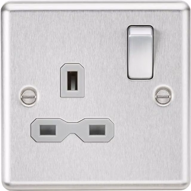 Knightsbridge 13A 1G DP Switched Socket with Grey Insert, Rounded Edge Brushed Chrome
