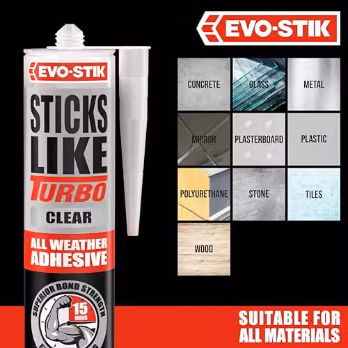 Evo-Stik Sticks Like Turbo Rapid Setting MS Polymer Adhesive, Clear, 290ml – 4