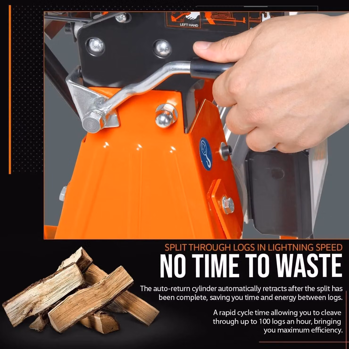 Superhandy Portable Electric Log Splitter with 6 Ton Ram System in Orange – 3