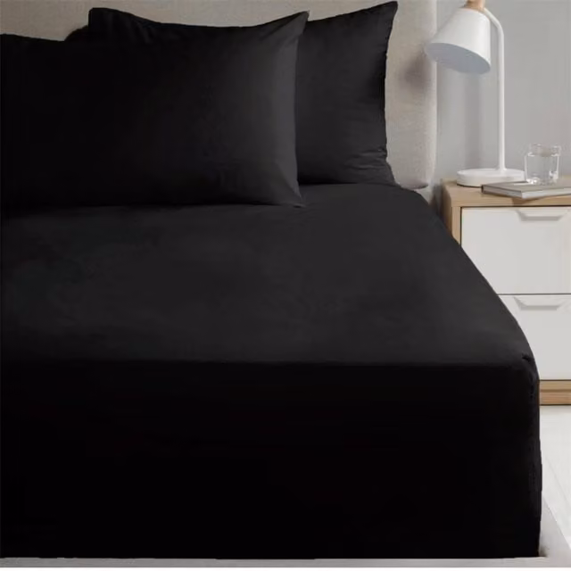 HomeSpace Direct Extra Deep Percale Fitted Sheet, Black, W: 140 cm, L: 200 cm, Depth: 40 cm