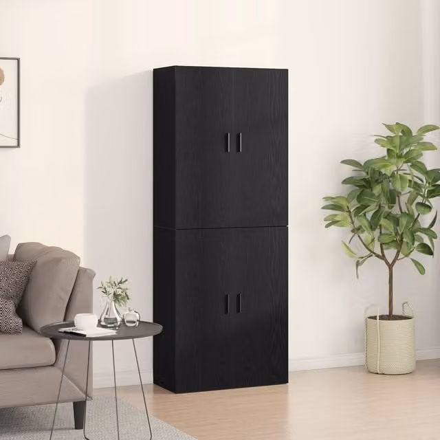 Berkfield Home Black Oak Modern Freestanding Cabinets, Set of 2, W/D/H: 69.5 x 34 x 180 cm – 1