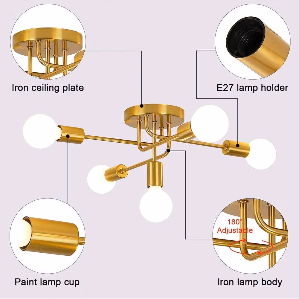 Pheashine Modern Retro 5-Light Pendant Ceiling Light in Gold Metal with E27 Fitting – 2