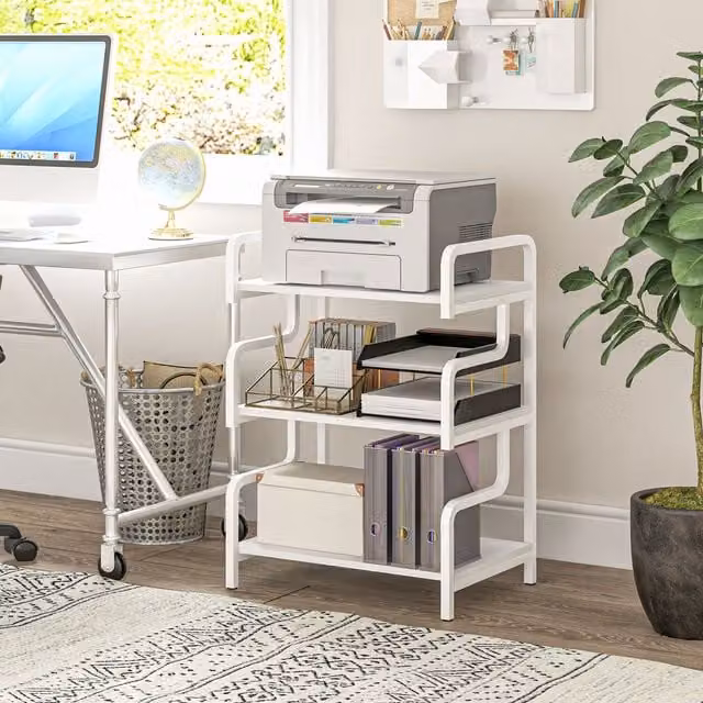 HOMCOM 3 Tier Freestanding Metal Storage Shelf in White