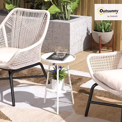 Outsunny 2-Tier Round Metal Garden Coffee Table, White – 2