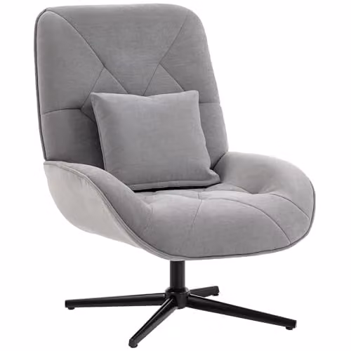 HOMCOM Swivel Accent Chair in Grey Fabric with Armrests and 360 Degree Rotation