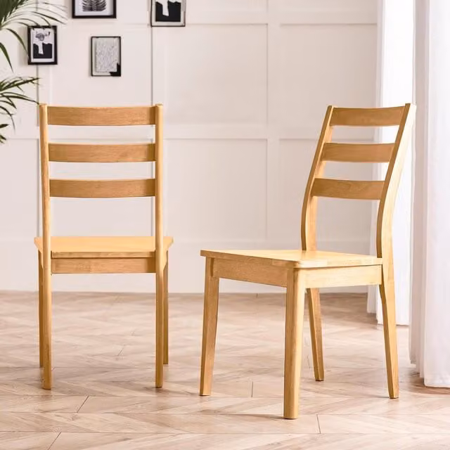FurnitureboxUK Lynton Set of 2 Mid-Century Solid Rubberwood Dining Chairs in Brown