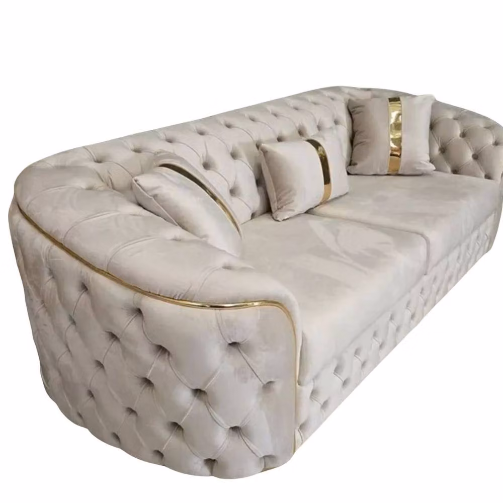 Stratus Interiors Ambassador Chesterfield Sofa in Cream Velvet with Gold Trim – 2