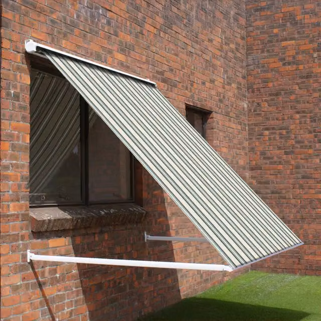 Multistripe Drop Arm Window Awning with Half Cassette in Primrose Multicolour, Width: 200 cm