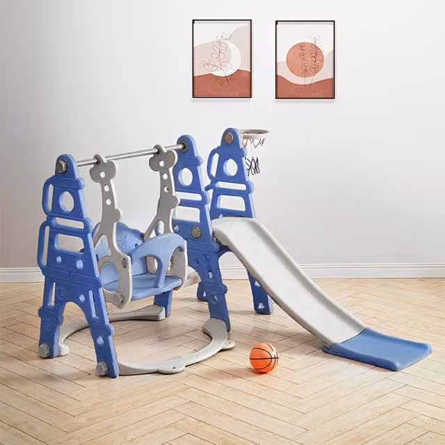 Kidkid Slide and Swing Play Set with Basketball Hoop, Blue