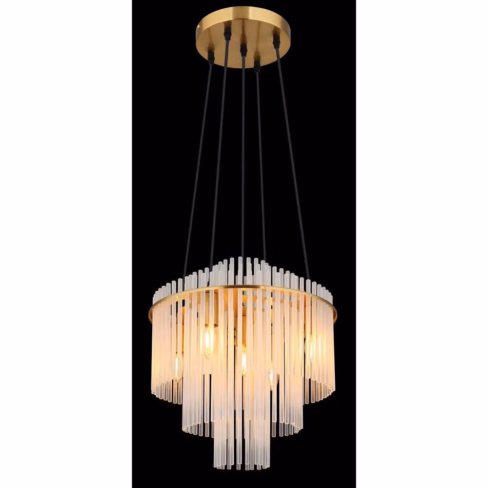 Globo Lighting Modern Glass Rods Pendant Chandelier in Gold or Black, 5x E14, W/D/H: 40 x 40 x 120 cm – 4
