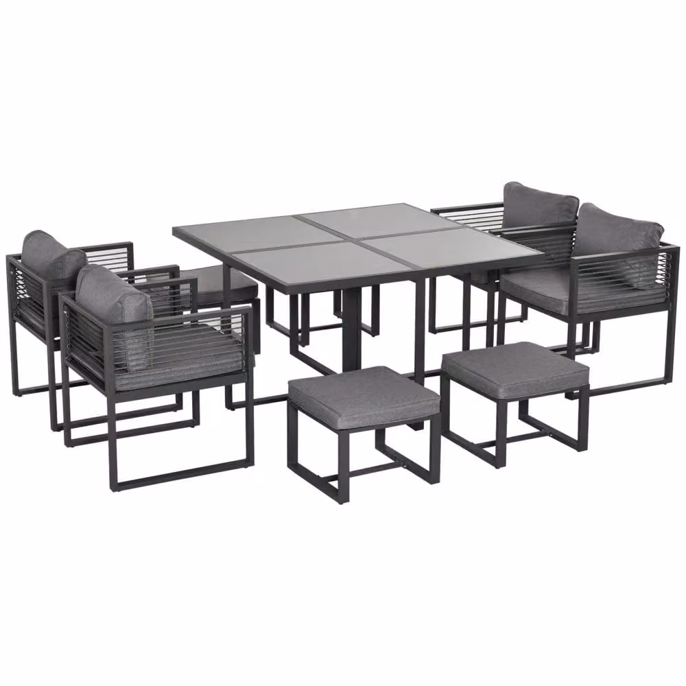 Wyld Haus Sekalu 9 Piece Grey Rope and Powder Coated Aluminium Outdoor Dining Set with Glass Top – 2
