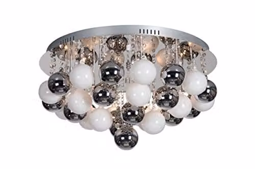 Linea Verdace Sputnik Glass and Crystal Ceiling Light in Chrome and Grey, W/D/H: 60 x 60 x 32 cm