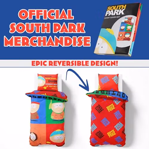 Get Trend South Park Reversible Duvet Cover and Pillowcase Set, Multicolour, W/D/H: 135 x 200 cm and 90 x 200 cm – 4