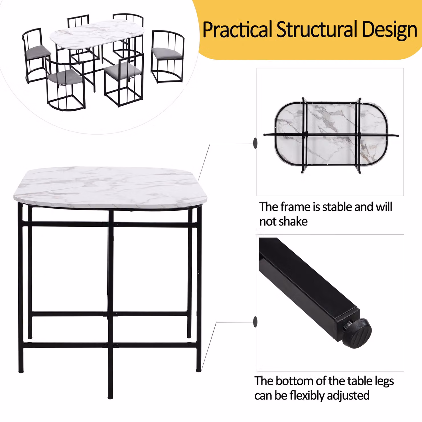 Matteo Modern Oval Dining Table Set with Six Chairs and Grey Cushions – 5