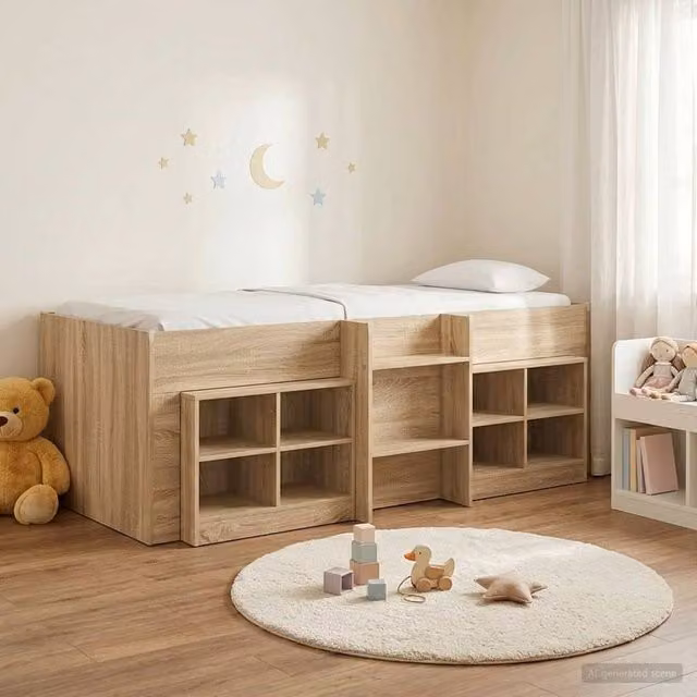 Berkfield Home Loft Bed Frame with Cabinet in Sonoma Oak Brown, 3-Piece Engineered Wood Set – 1