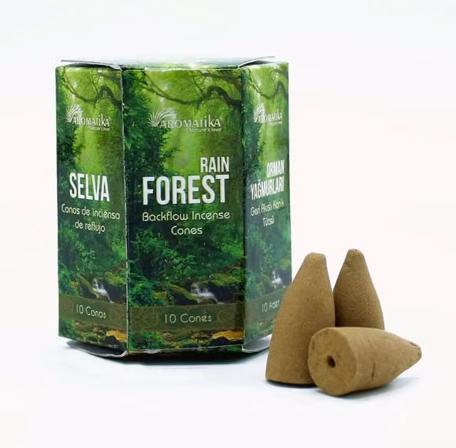 Aromatika Pack of 10 Rain Forest Masala Backflow Incense Cones, Green