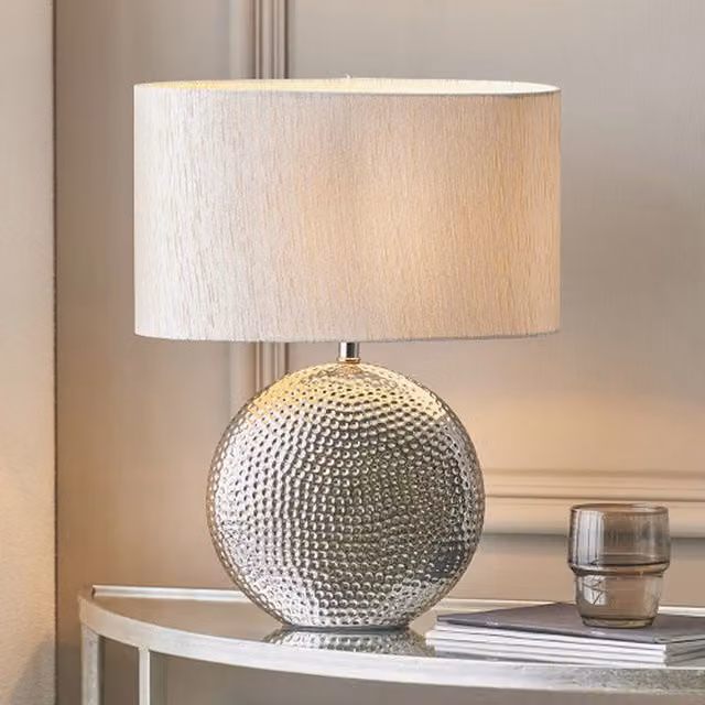 Pacific Lifestyle Grey and Silver Ceramic Table Lamp with Fabric Shade
