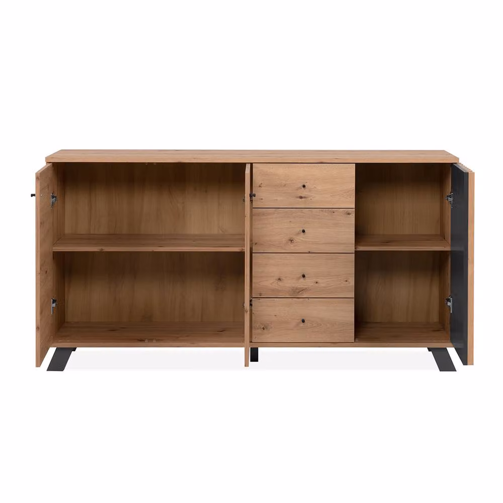 CALICOSY LUBLIN Modern 3-Door 4-Drawer Sideboard in Artisan Oak Finish, Light Brown – 2