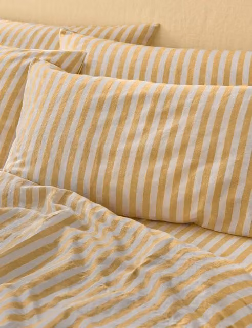 Piglet In Bed 2 Pack Pembroke Stripe Linen Rich Pillowcases in Yellow Mix