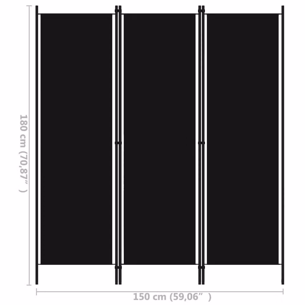 Berkfield Home 3-Panel Room Divider in Black, W/H: 150 x 180 cm – 4