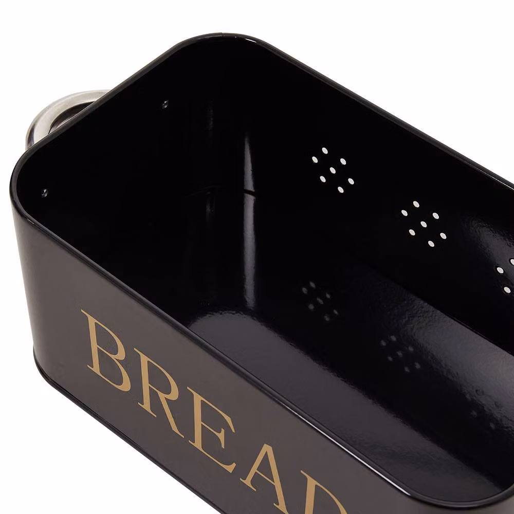 Living and Home Metal Bread Box in Black with Reversible Bamboo Lid and Handles – 4