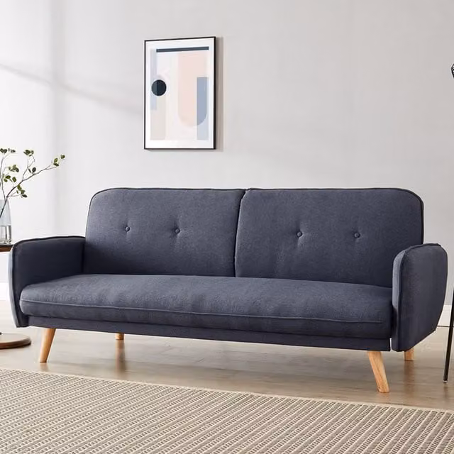 Home Detail Belmont 3 Seater Click Clack Fabric Sofa Bed in Grey and Black with Wooden Legs