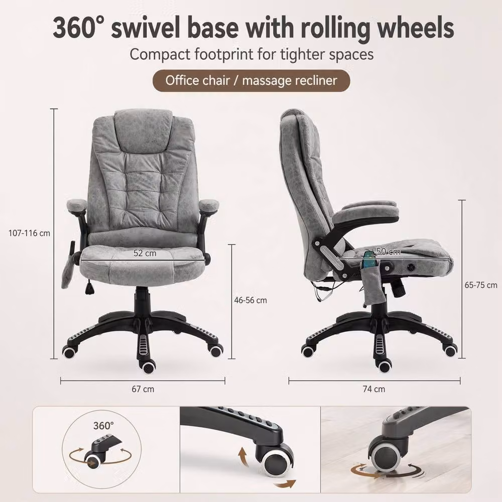 STILVORA Grey Massage Recliner Executive Office Chair with Heating and Headrest – 4