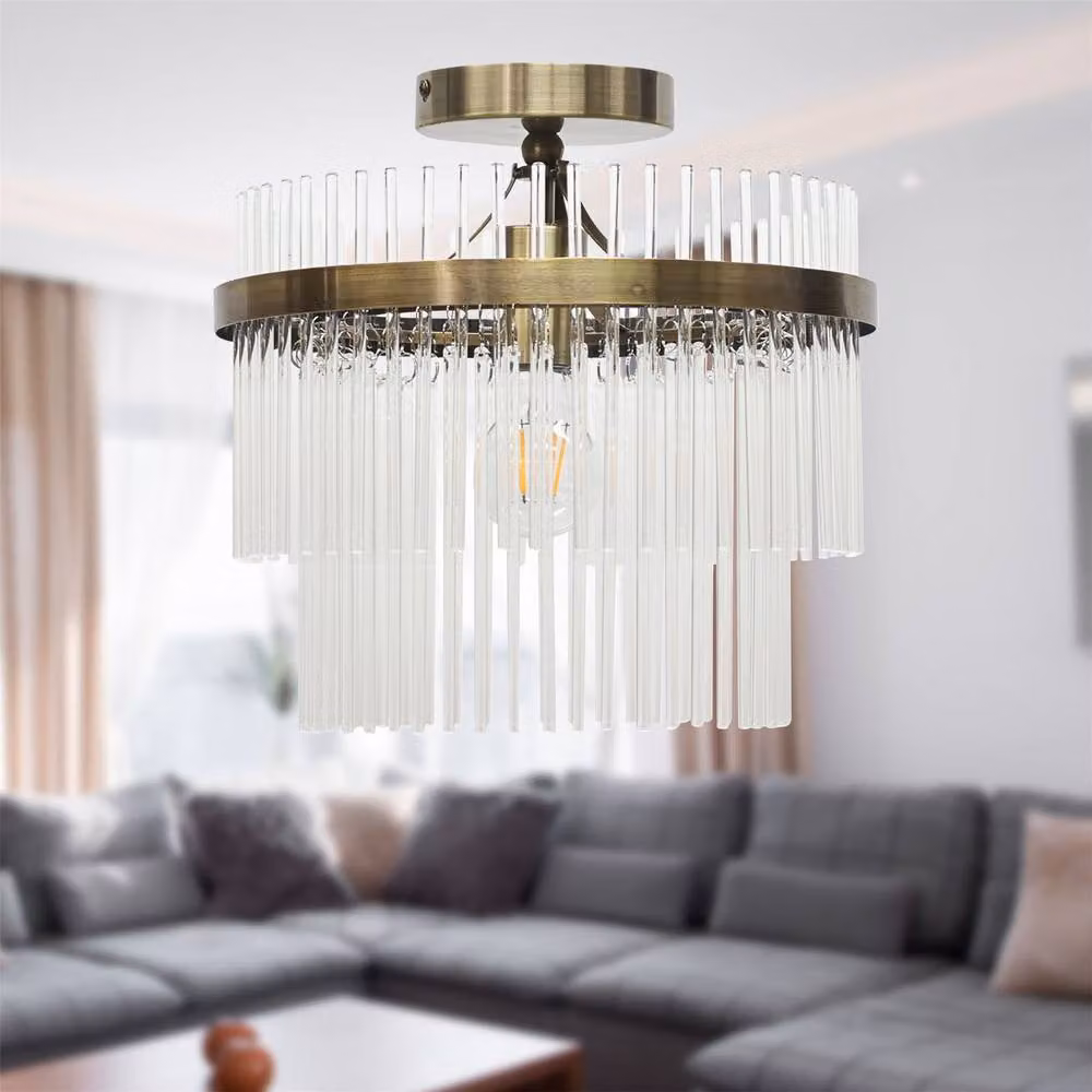 First Choice Lighting Georgia Set of 2 Flush Ceiling Lights in Bronze and Antique Brass with Transparent Glass Rods – 2
