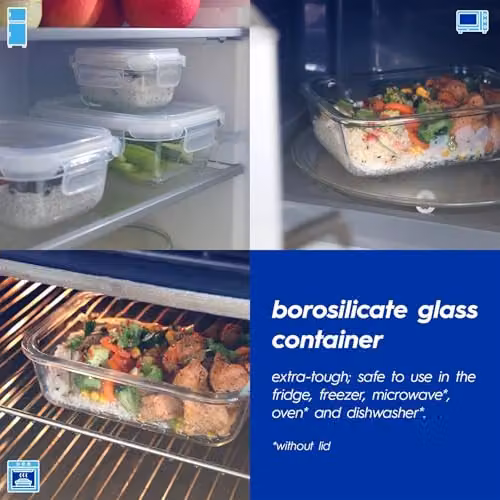 Harbour Housewares Set of 2 Large Glass Food Storage Containers with Airtight Lids, 1 Litre, Clear and White