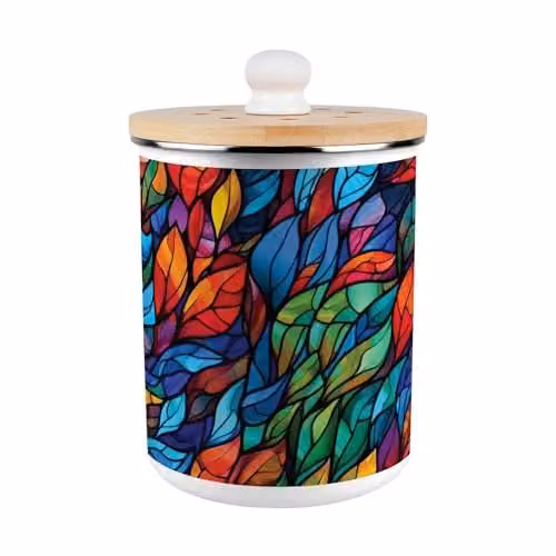 Purely Home Stained Glass Pattern Metal Food Waste Caddy with Removable Inner Bucket and Odour Filter, 2L, Blue and Multicolour – 2