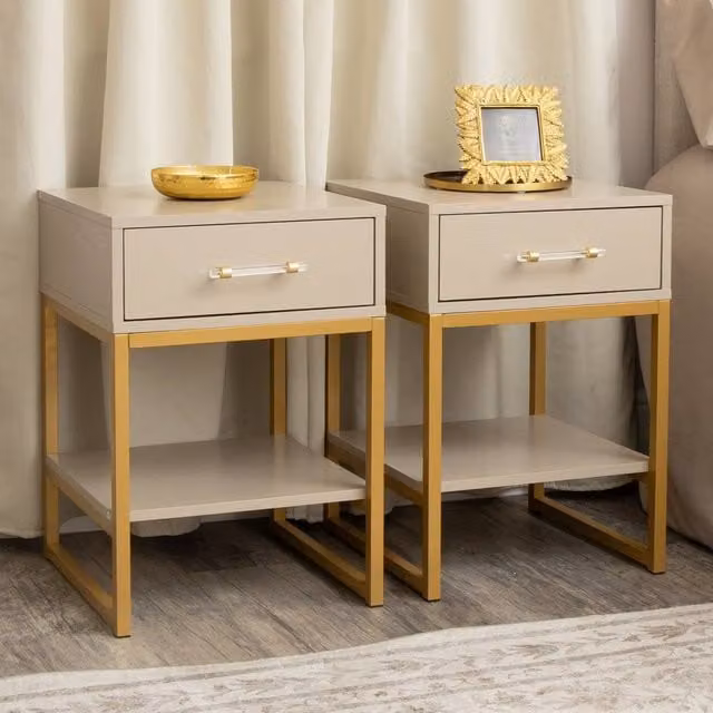 Melody Maison Liana Taupe Range Pair of One Drawer Bedside Tables in Grey