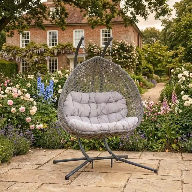 Rosewood & Stone Home Petworth Double Egg Chair in Light Grey on Grey, 2 Seater