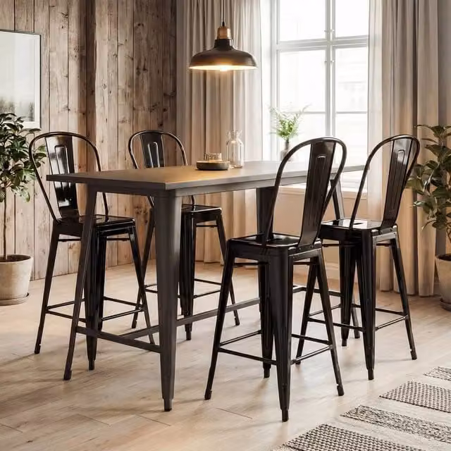 KORVIXA Set of 4 Black Metal Counter Height Barstools – 1