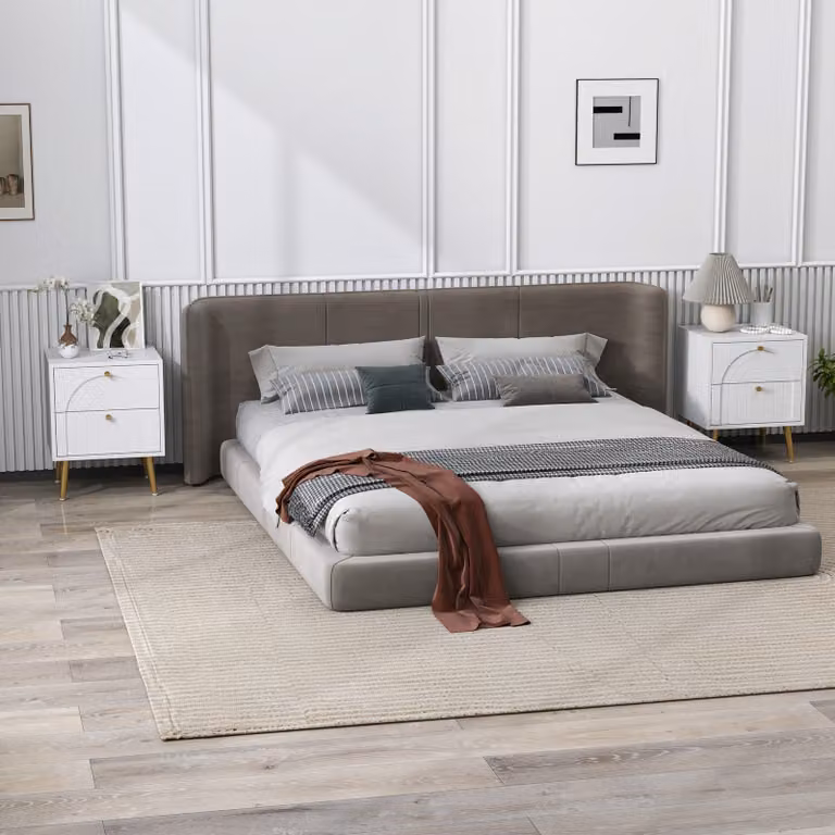 HOMCOM Set of 2 Modern White and Gold 2-Drawer Bedside Tables