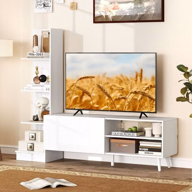 COSTWAY Modern White Metal Entertainment Center TV Stand