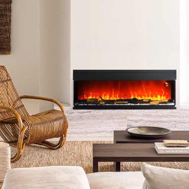 HOMCOM Black Glass Media Electric Fireplace Wall Mounted Recessed Insert, 127 cm