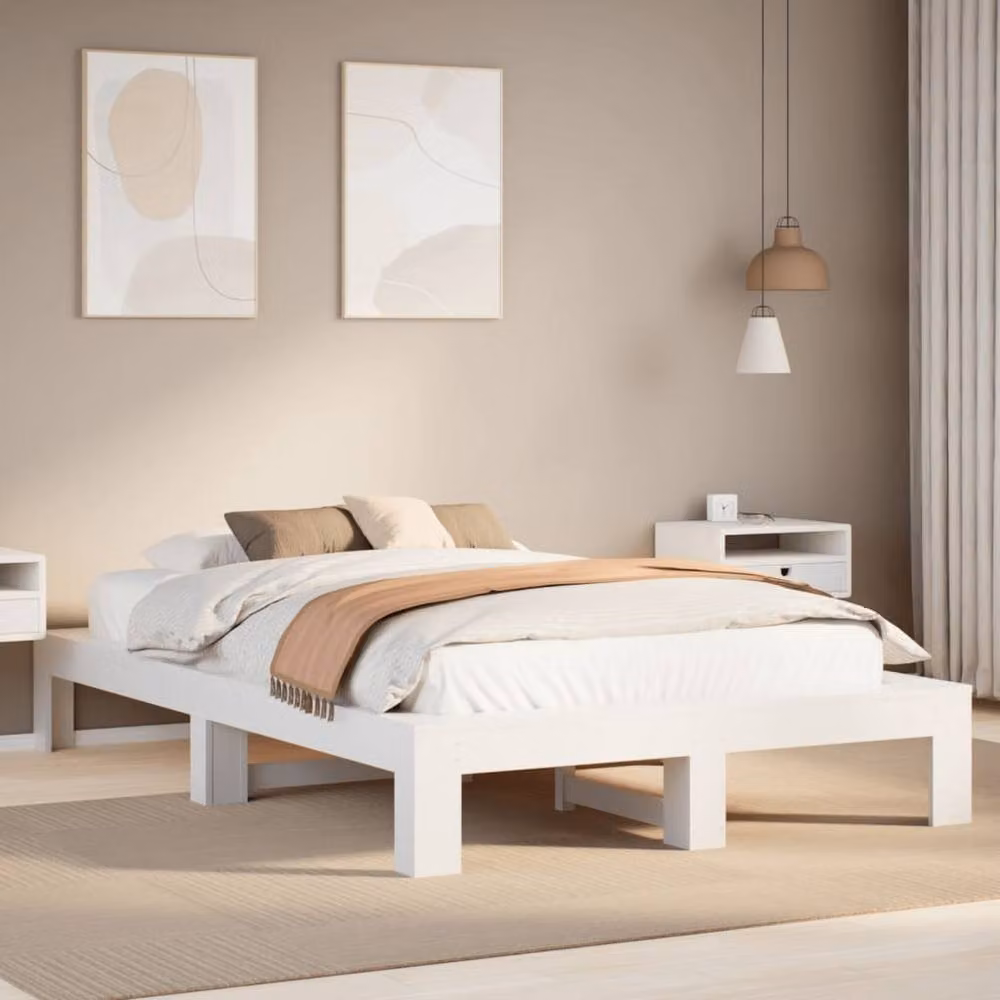 Berkfield Home White Solid Wood Pine Double Bed Frame W/D/H: 135 x 190 cm – 2
